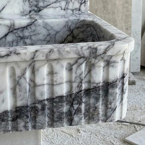 Handcarved Lilac marble fluted vessel sink by Marblyart, custom made to order — photo 3 of 11