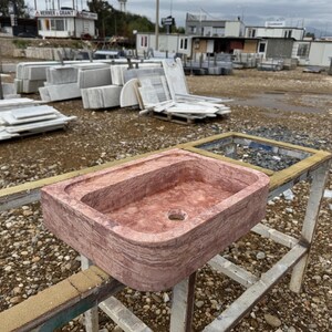 Handcarved red travertine marble vessel sink by Marblyart, custom made to order — photo 4 of 15
