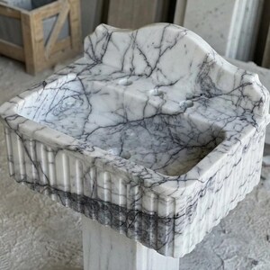 Handcarved Lilac marble fluted vessel sink by Marblyart, custom made to order — photo 5 of 11