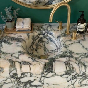 Handcarved natural marble marble floating vanity sink by Marblyart, custom made to order — photo 14 of 15