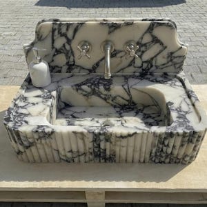 Handcarved Calacatta Viola marble vessel sink by Marblyart, custom made to order — photo 2 of 14