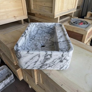 Lilac Marble square vessel sink — high-angle view (photo 6)