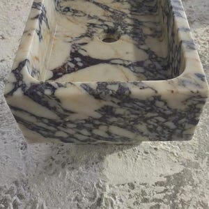 Handcarved Calacatta Viola marble vessel sink by Marblyart, custom made to order — photo 6 of 13