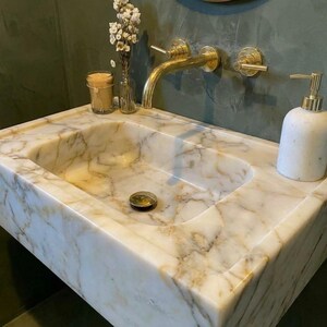 Handcarved Calacatta Gold marble vessel sink by Marblyart, custom made to order — photo 4 of 13