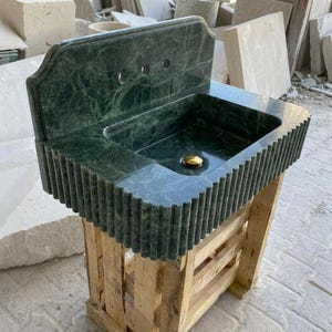 Calacatta Viola Marble square vessel sink — isometric three-quarter view (photo 8)