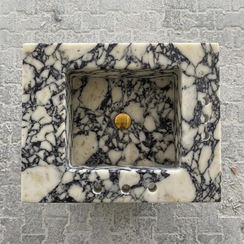 Calacatta Viola Marble wall mount sink — bird's eye view (photo 19)