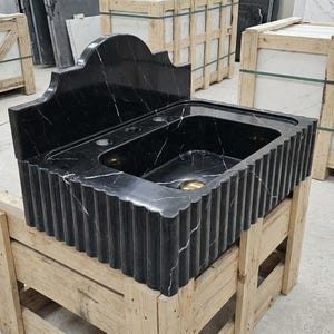 Handcarved natural marble marble floating vanity sink by Marblyart, custom made to order — photo 6 of 11