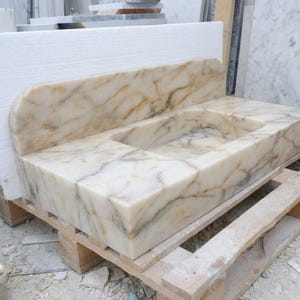 Handcarved Calacatta Gold marble floating vanity sink by Marblyart, custom made to order — photo 14 of 14