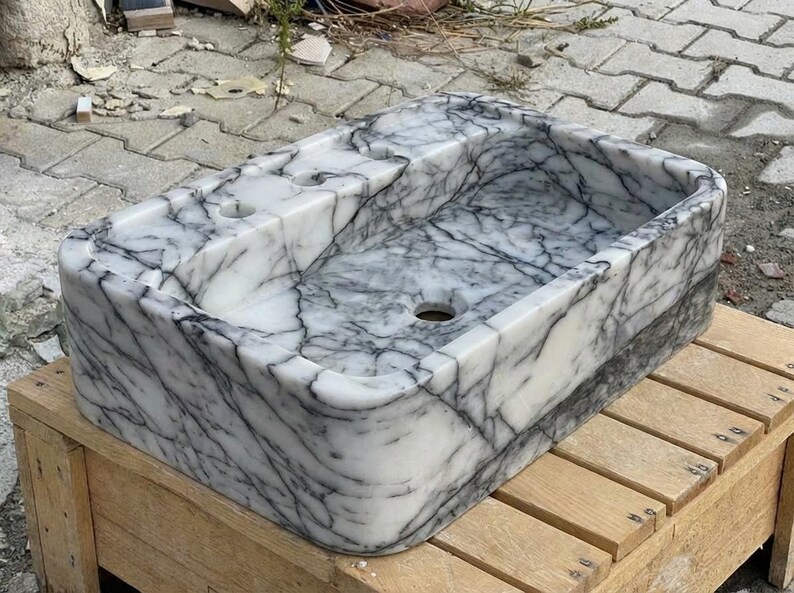Handcarved Lilac marble vessel sink by Marblyart, custom made to order — photo 15 of 15