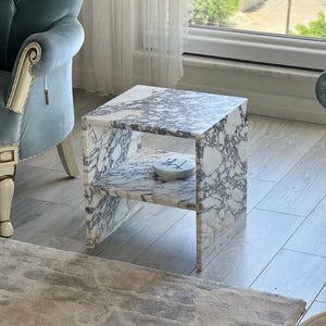 Handcarved Calacatta Viola marble coffee table by Marblyart, custom made to order — photo 9 of 9