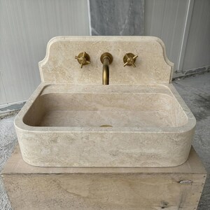 Beige Travertine wall mount sink — front view (photo 2)