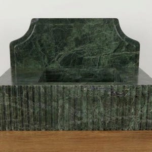 Handcarved Verde green marble wall mounted sink by Marblyart, custom made to order — photo 9 of 14