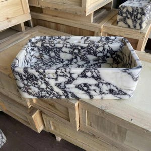 Calacatta Viola Marble square vessel sink — front view
