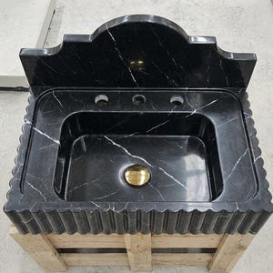 Handcarved natural marble marble floating vanity sink by Marblyart, custom made to order — photo 7 of 11