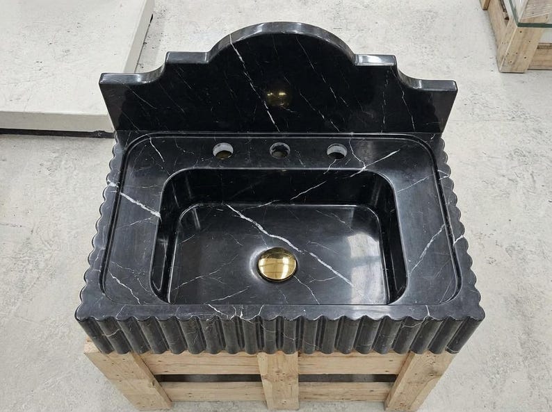 Handcarved natural marble marble floating vanity sink by Marblyart, custom made to order — photo 7 of 11