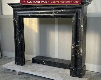 Marble Fireplace Mantel, Nero Marquina Black Fire Surround, Custom Stone Fireplace Frame, Elegant Living Room Decor, Handcrafted Mantel