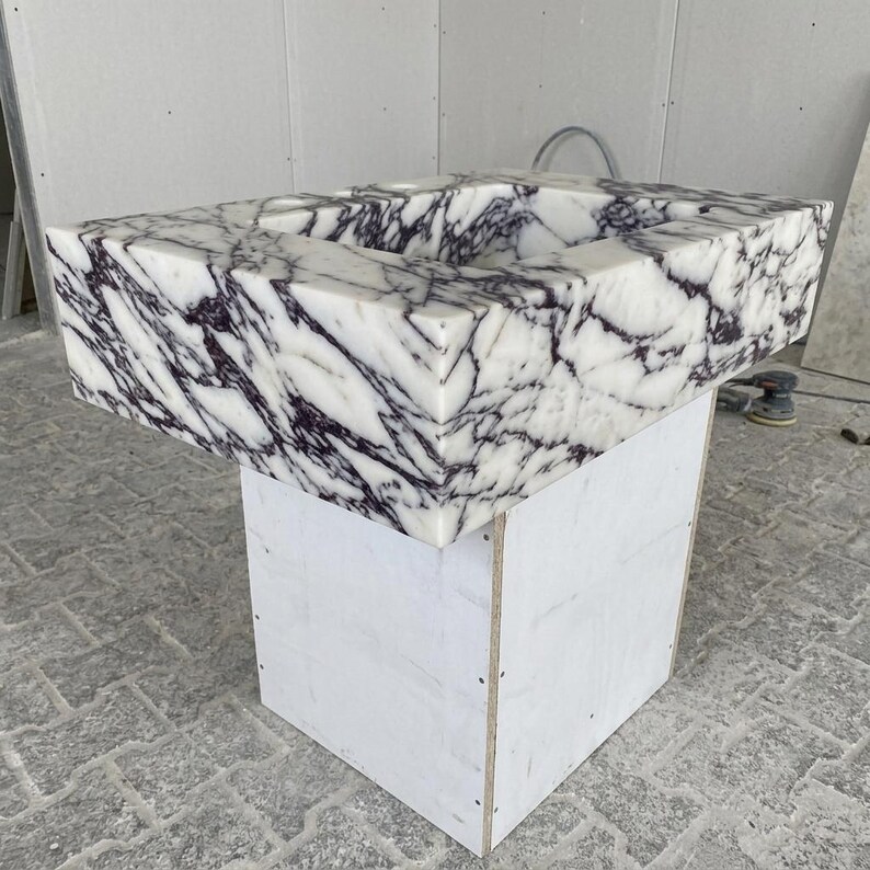 Calacatta Viola Marble wall mount sink — low-angle view (photo 15)