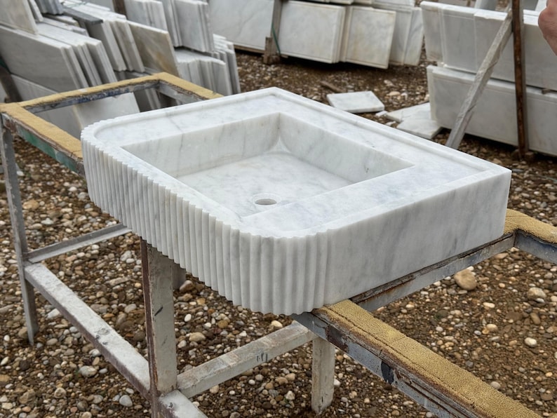 Handcarved Carrara marble vessel sink by Marblyart, custom made to order — photo 7 of 12