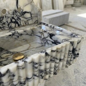 Handcarved natural marble marble floating vanity sink by Marblyart, custom made to order — photo 6 of 13