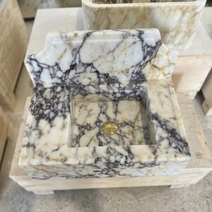 Handcarved natural marble marble floating vanity sink by Marblyart, custom made to order — photo 8 of 11