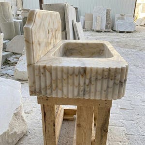 Calacatta Gold Marble square vessel sink — right side view (photo 5)