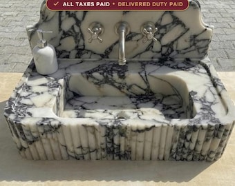Custom Size Handcarved Calacatta Viola Marble Sink, Perfect for Bathroom Vanities or as a Vessel Sink