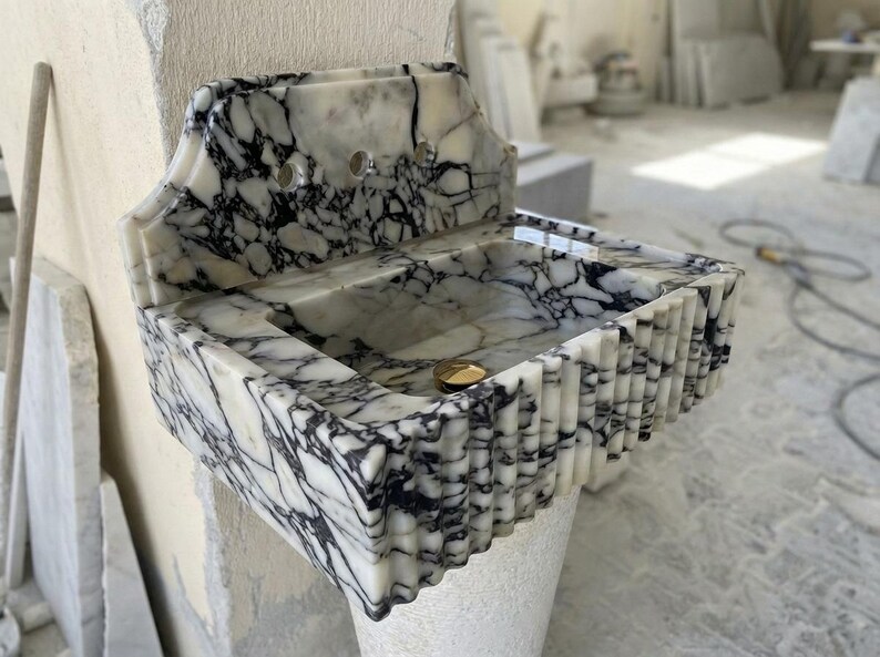 Handcarved natural marble marble floating vanity sink by Marblyart, custom made to order — photo 11 of 13