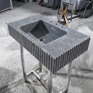Thundra Gray Marble square vessel sink — isometric three-quarter view (photo 9)