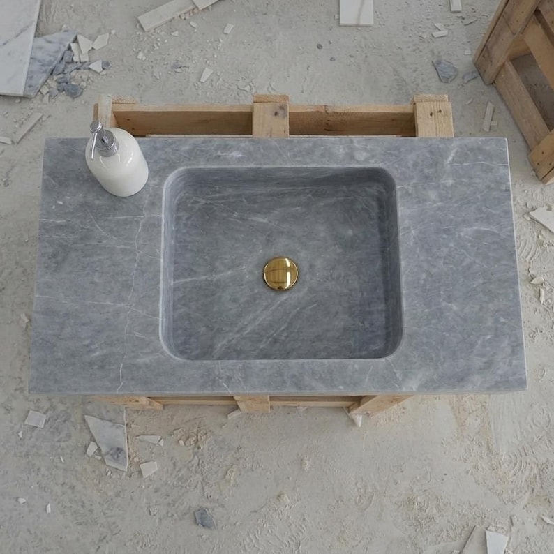 Thundra Gray Marble square vessel sink — bird's eye view (photo 19)