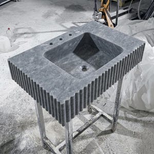 Thundra Gray Marble square vessel sink — isometric three-quarter view (photo 10)