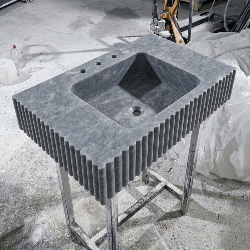 Thundra Gray Marble square vessel sink — isometric three-quarter view (photo 10)