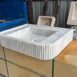 Handcarved Carrara marble vessel sink by Marblyart, custom made to order — photo 10 of 12