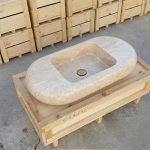 Fluted Beige Travertine Vessel Sink, Luxury Bathroom Vanity Decor, Handcarved, Custom Sizes Available