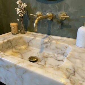 Handcarved Calacatta Gold marble vessel sink by Marblyart, custom made to order — photo 13 of 13