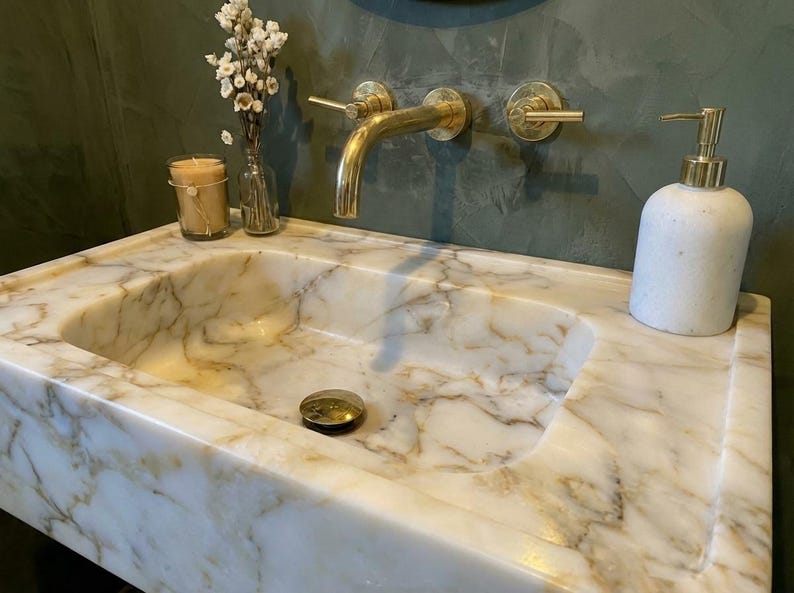 Handcarved Calacatta Gold marble vessel sink by Marblyart, custom made to order — photo 13 of 13