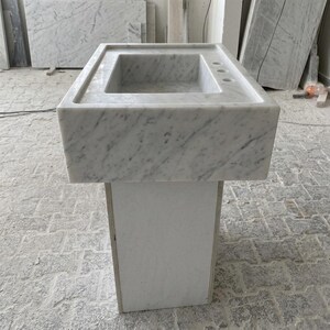 Carrara White Marble wall mount sink — right side view (photo 4)