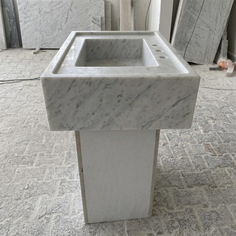 Carrara White Marble wall mount sink — right side view (photo 4)