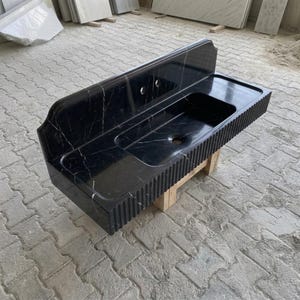 Nero Marquina Marble fluted vessel sink — full wide shot (photo 17)