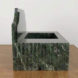 Handcarved Verde green marble wall mounted sink by Marblyart, custom made to order — photo 8 of 14