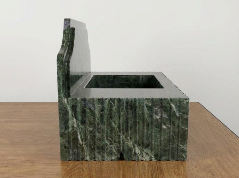 Handcarved Verde green marble wall mounted sink by Marblyart, custom made to order — photo 8 of 14