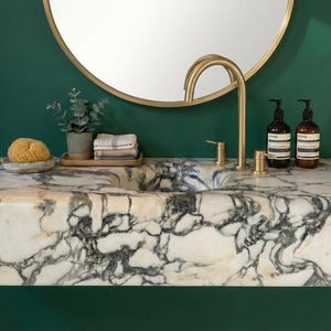 Handcarved natural marble marble floating vanity sink by Marblyart, custom made to order — photo 4 of 15