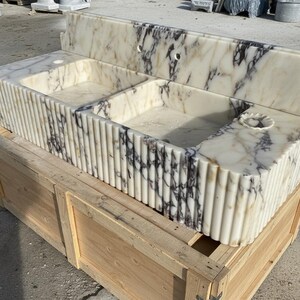Handcarved Calacatta Viola marble vessel sink by Marblyart, custom made to order — photo 11 of 11