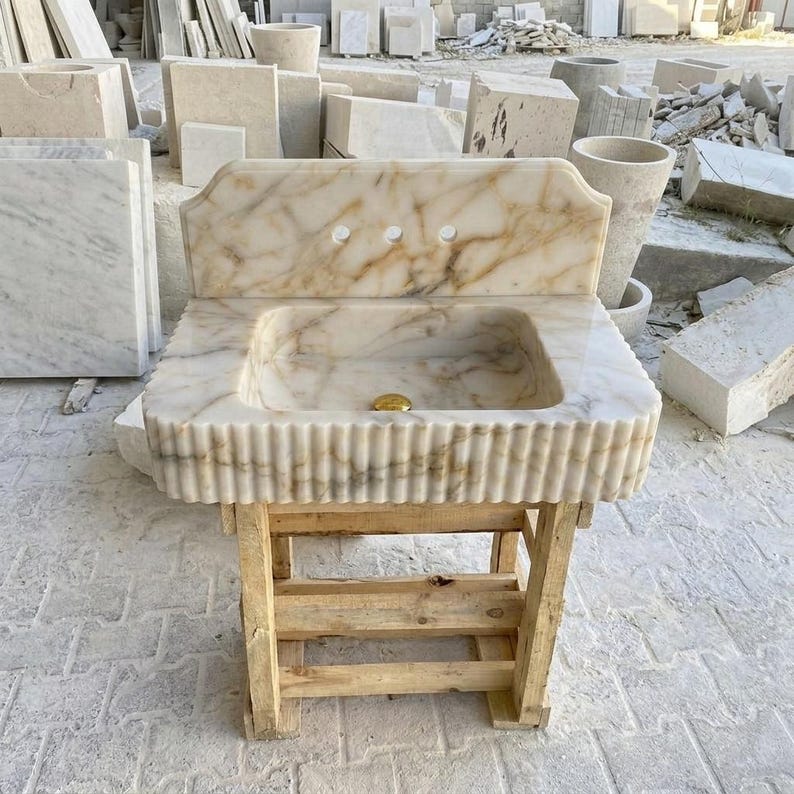 Calacatta Gold Marble square vessel sink — full wide shot (photo 17)