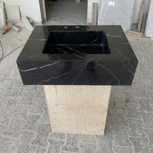 Nero Marquina Marble Square Vessel Sink, Bespoke, Vanity Top Bathroom Basin