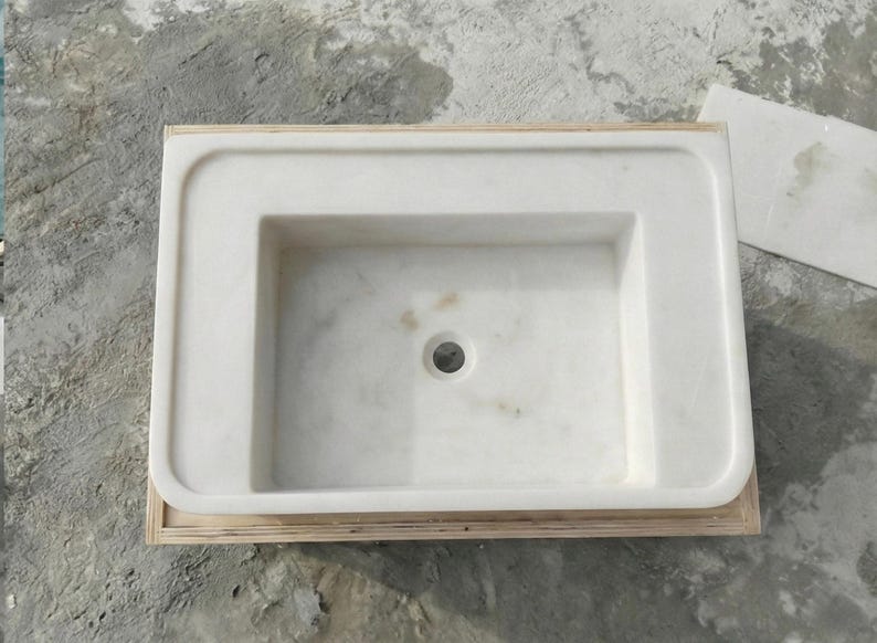 Handcarved Carrara marble floating vanity sink by Marblyart, custom made to order — photo 7 of 7