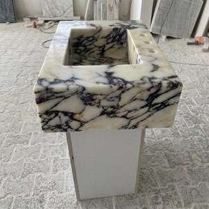 Calacatta Viola Marble square vessel sink — right side view (photo 3)