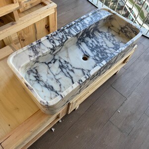 Handcarved Calacatta Viola marble vessel sink by Marblyart, custom made to order — photo 7 of 11