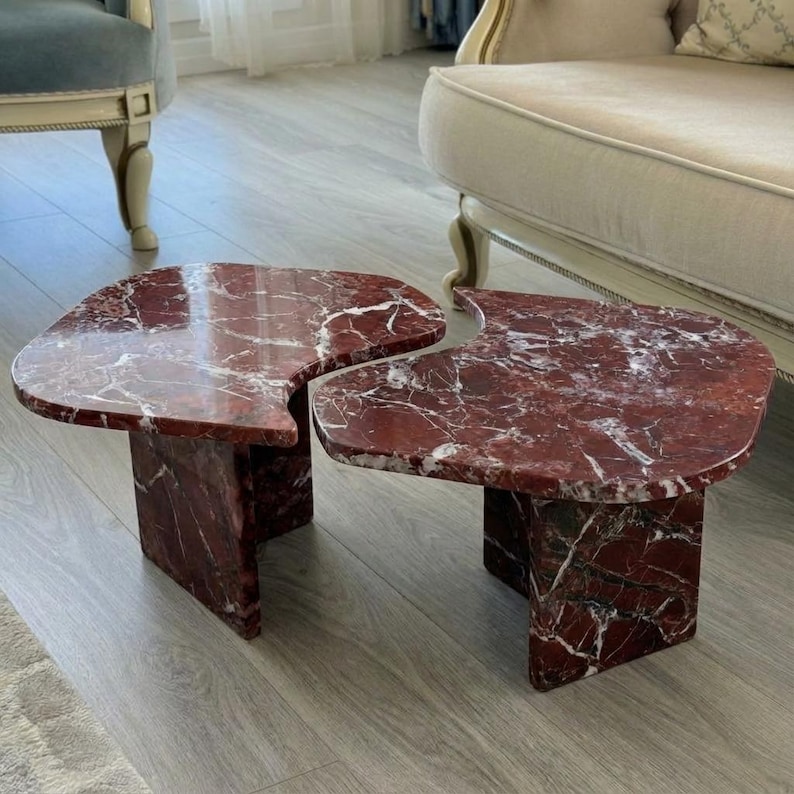 Handcarved Rosso Levanto marble coffee table by Marblyart, custom made to order — photo 2 of 11