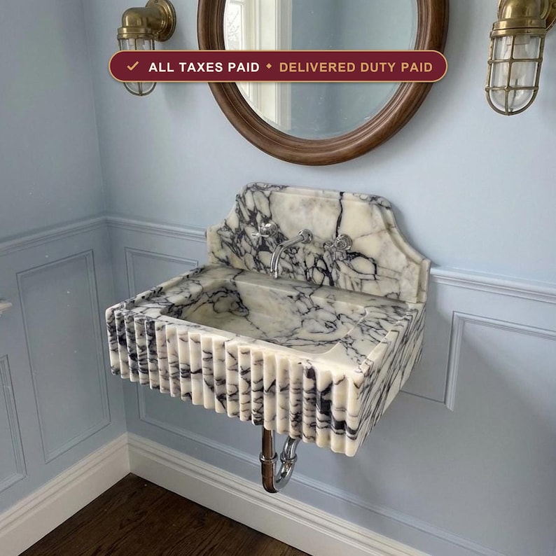 Handcarved natural marble marble floating vanity sink by Marblyart, custom made to order — photo 1 of 12