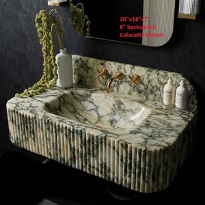 Handcarved Calacatta Viola marble custom size sink by Marblyart, made to order — photo 13 of 19